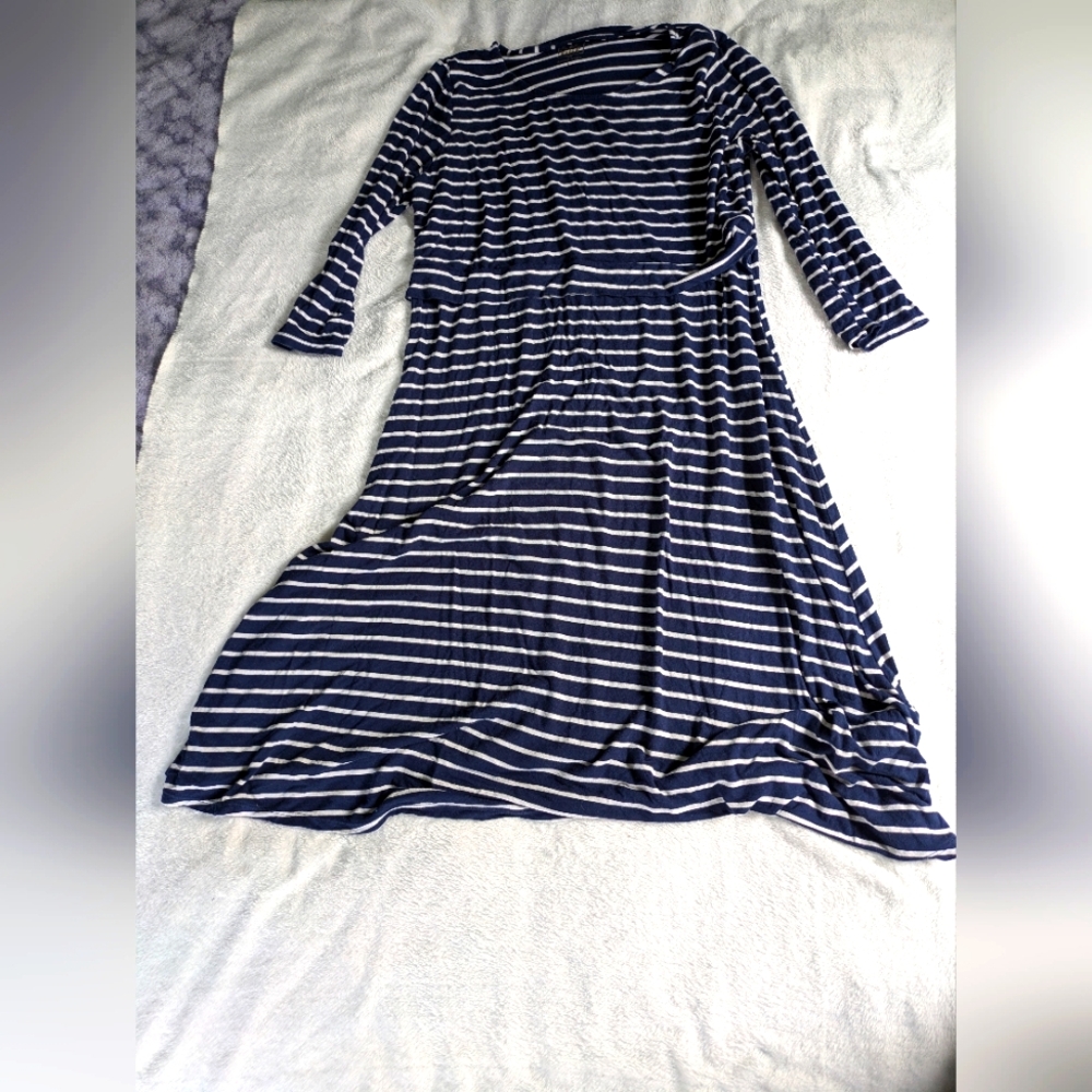 Rosie Pope Navy and White Striped Long Sleeve Dress